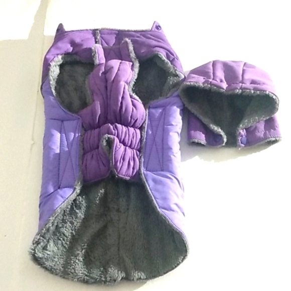 LEONARD MOUNTAIN GRAY & PURPLE FLEECE LINED HOODIE DOG COAT SIZE LARGE NWOT - Picture 6 of 8